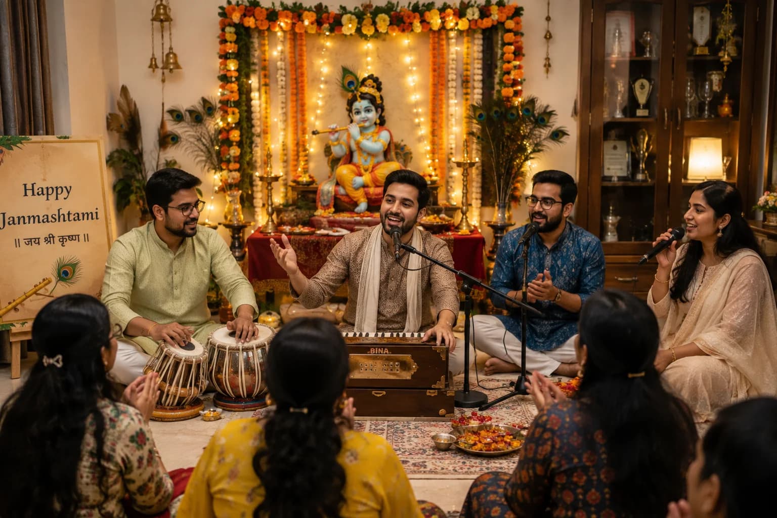 Krishna bhajan performance at a family Janmashtami celebration