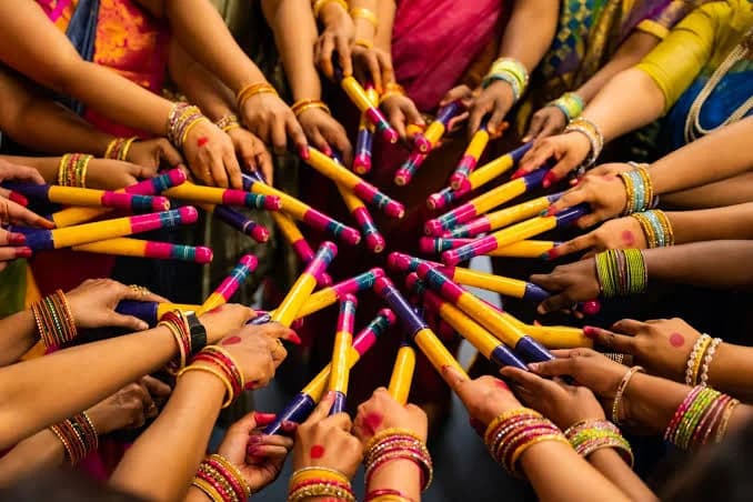 Garba performers celebrating Navratri