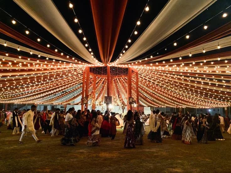 Housing society residents playing Garba at a Navratri event in Mumbai